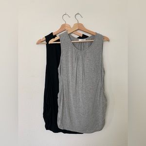 Maternity Ekouaer Ruched Side Breastfeeding Tanktops in Black and Grey Size L